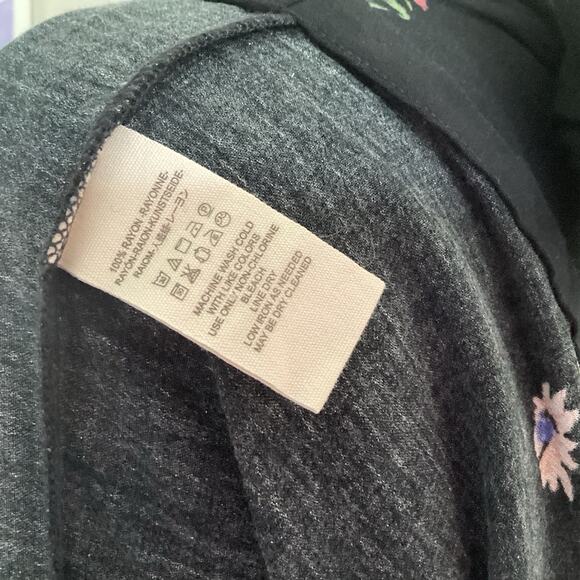 Free People Gemma Black Floral Mini Dress Large Dolman Mock Neck Tunic Fall $108 - Picture 14 of 15